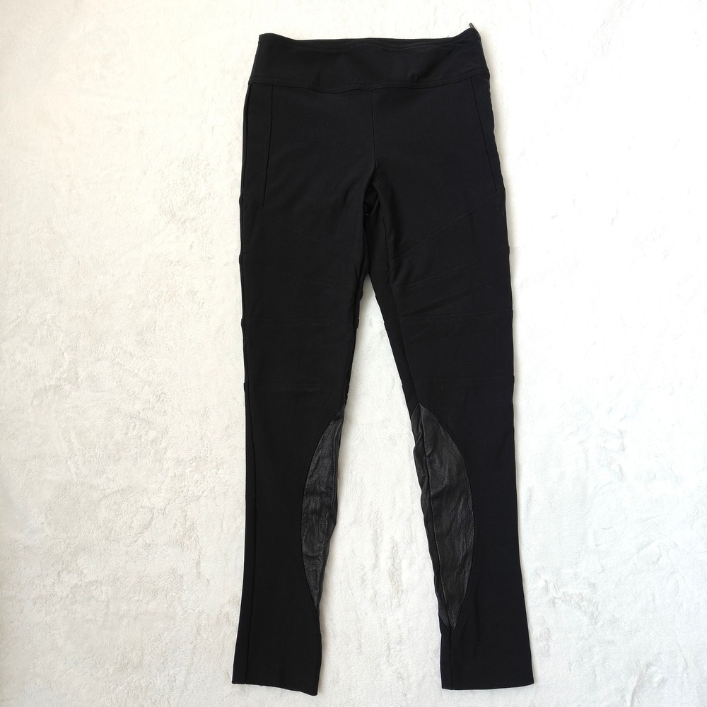 Nicole Miller Artelier Black Leather Accent Leggings‎ Size 2 Side Zip Stretch